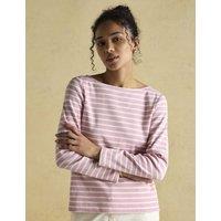 Joules Pure Cotton Striped Slash Neck Top Pink Mix