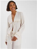 Pure Cotton Crinkle Tie-Front Top