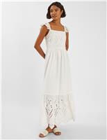 Pure Cotton Broderie Square Neck Beach Dress