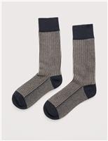 Cotton Rich Striped Ankle High Socks