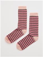 Cotton Rich Ribbed Striped Ankle High Socks