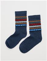 Fair Isle Ankle High Socks with Wool