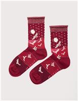 Snowy Scene Birds Sparkle Ankle High Socks