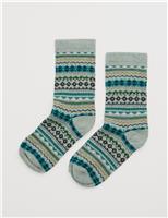 Fair Isle Ankle High Socks with Merino Wool