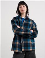 Wool Blend Checked Relaxed Collared Coat