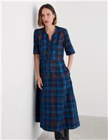 Pure Cotton Checked Midi Waisted Dress