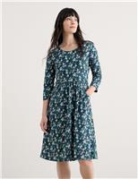 Pure Cotton Floral Midi Waisted Dress