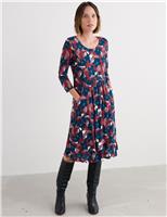 Pure Cotton Floral Midi Waisted Dress