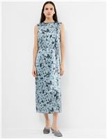 Floral Tie Waist Midi Column Dress