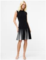 Pleated Round Neck Knee Length Tea Dress