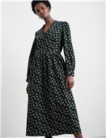 Pure Cotton Floral Midi Waisted Dress