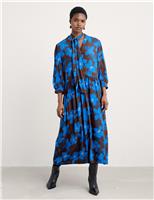 Floral Tie Neck Midi Waisted Dress