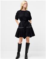 Pure Cotton Embroidered Mini Waisted Dress