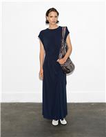 Jersey Crew Neck Draped Maxi Column Dress