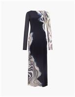 Mesh Printed Midi Column Dress