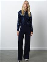 Cotton Blend Sequin Button Through Top