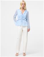 Pure Cotton Tie Front Frill Detail Blouse