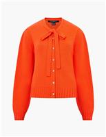 Textured Tie Neck Puff Sleeve Cardigan