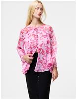 Pure Cotton Floral Tie Neck Blouse