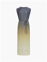 Plisse Tie Waist Midi Column Dress