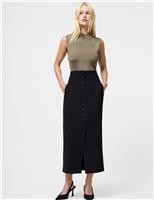 Button Front Midi Tailored Pencil Skirt