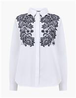 Pure Cotton Contrast Floral Embroidered Shirt