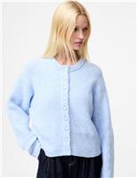 Ribbed Crew Neck Button Front Cardigan