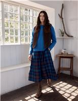 Pure Cotton Checked Midi A-Line Skirt