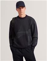 Ted Baker Ribbed Abstract Graphic Crew Neck Jumper Navy