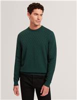 Ted Baker Cotton Rich Textured Crew Neck Jumper Dark Green