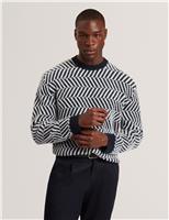 Wool Blend Geometric Crew Neck Jumper