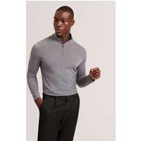 Ted Baker Pure Wool Logo Embroidery Half Zip Jumper Medium Grey