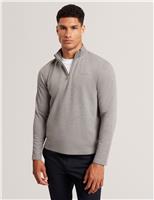 Cotton Rich Honeycomb Trim Half Zip Sweatshirt