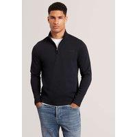 Ted Baker Cotton Rich Honeycomb Trim Half Zip Sweatshirt Navy