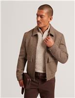 Pure Wool Houndstooth Check Harrington Jacket