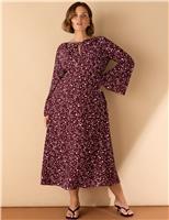 Spot Print Twist Neck Keyhole Midaxi Tea Dress