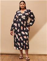 Floral V-Neck Piping Detail Midaxi Tea Dress