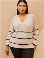 Striped V-Neck Jumper with Cashmere