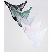 Boux Avenue 5pk Fran Lace High Leg Thongs Multi