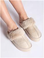 Faux Fur Lined Platform Mule Slippers