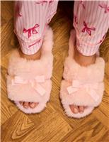 Faux Fur Bow Slider Slippers