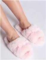 Faux Fur Bow Slider Slippers