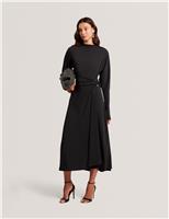 Jersey High Neck Midi Wrap Dress