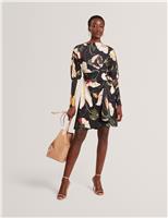 Floral Slash Neck Mini Wrap Dress