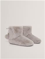 Faux Fur Pom Pom Round Toe Slipper Boots