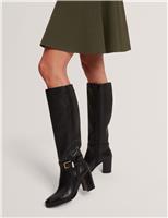 Leather Buckle Block Heel Over the Knee Boots