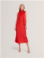 Tie Neck Midi Shift Dress