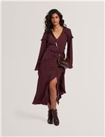 V-Neck Frill Detail Midi Tiered Dress