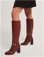 Leather Buckle Block Heel Over the Knee Boots