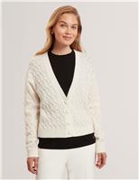 Wool Rich Textured V-Neck Cardigan